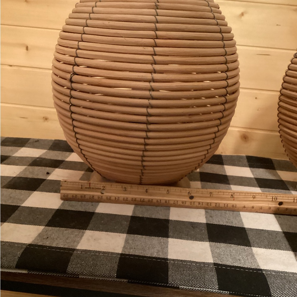 Pair Of Rattan Woven Globe Table Lamps Vtg. Moon Sphere Boho - Picture 4 of 4